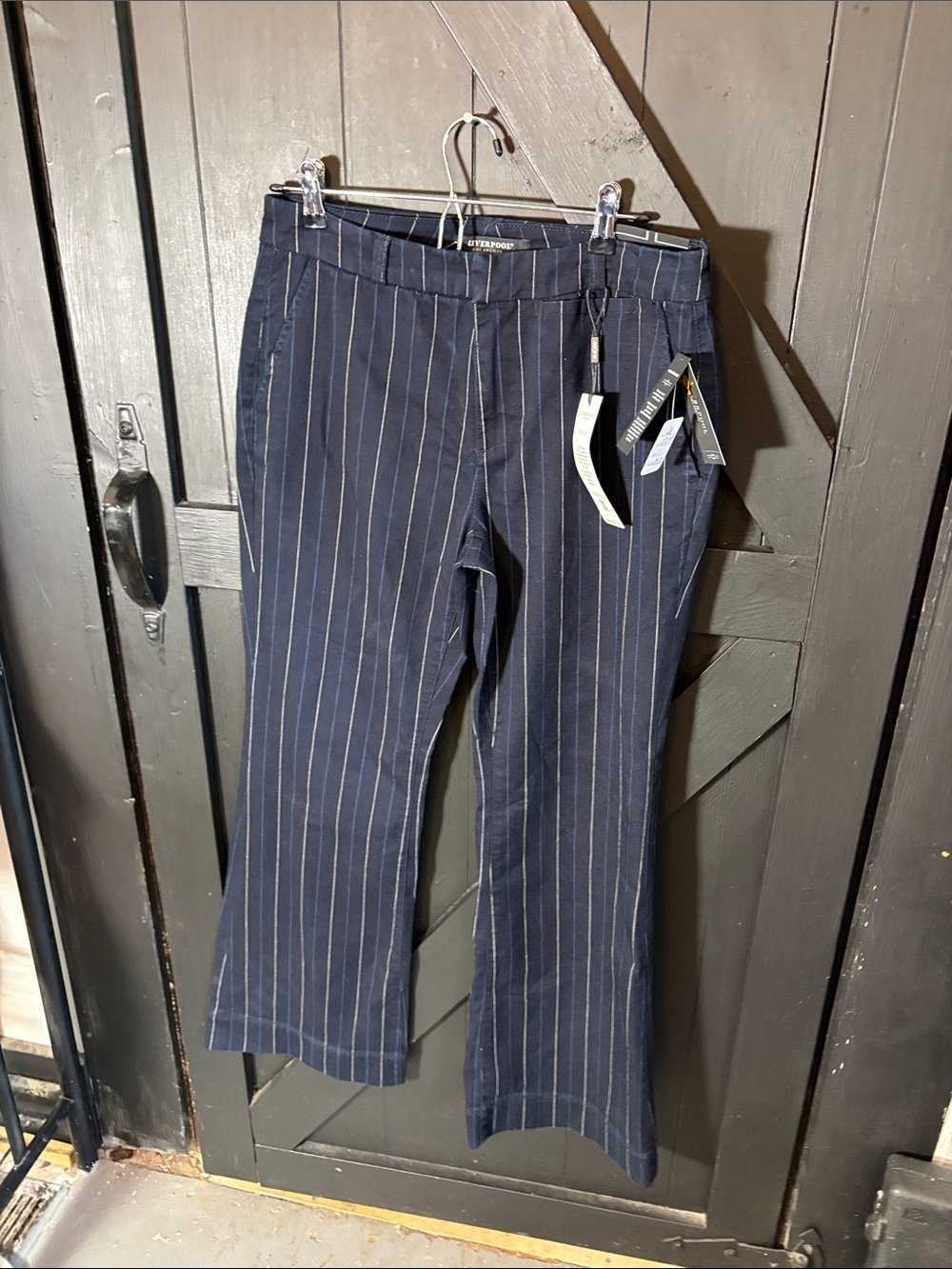 Liverpool Navy Pinstripe Straight-Leg Trousers